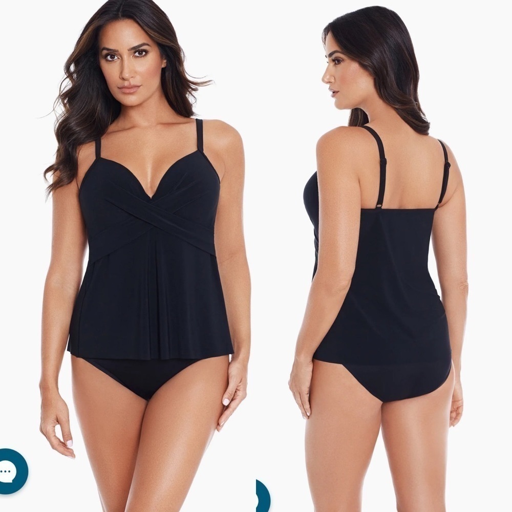 NWT Miraclesuit Size 8 Black Rock Solid Allura Tankini Molded Top Underwire Cup
